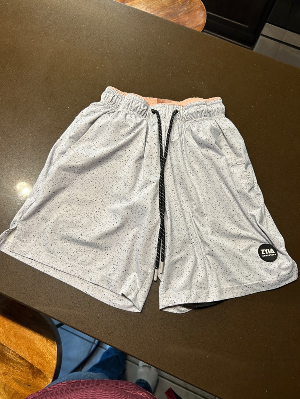 ZYIA Men's Light Gray Speckled Training Shorts with Black Drawcord